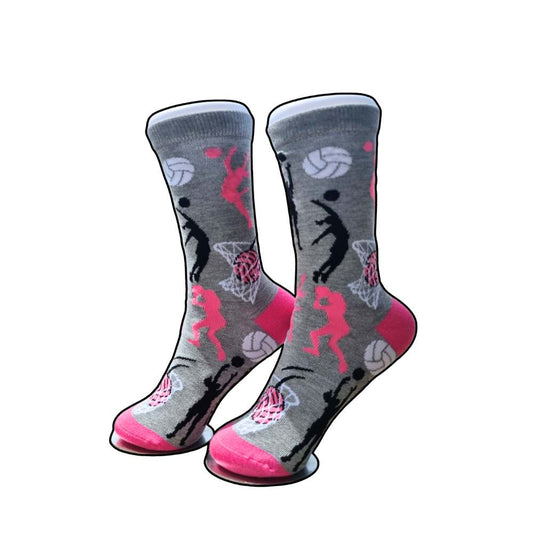 Fun trendy pink and grey netball themed screw socks made from bamboo